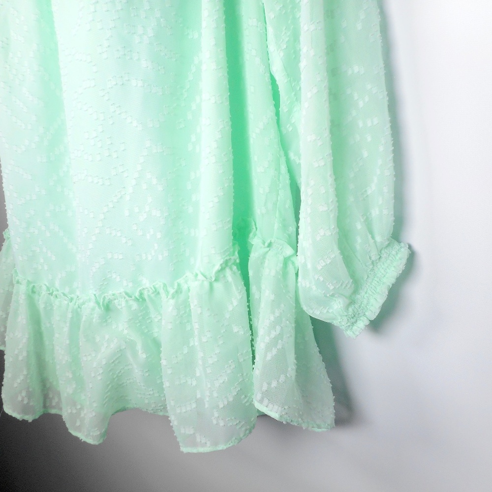 Banana Republic Sheer Mint Swiss Dot M Top On or Off Shoulder Peasant